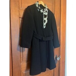 Youthcraft Vintage 1960s Junior Black Boucle Coat Fur Collar XL